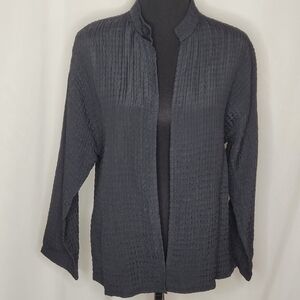Eileen Fisher Black Open Front Mandarine Collar Puckered Jacket Topper - Size M